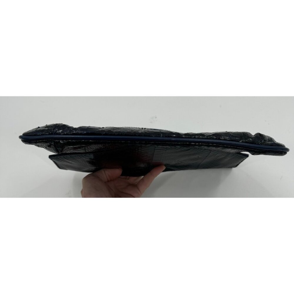 Vintage J. Renee Novae Black/Blue Python Embossed Leather Clutch - Picture 7 of 11